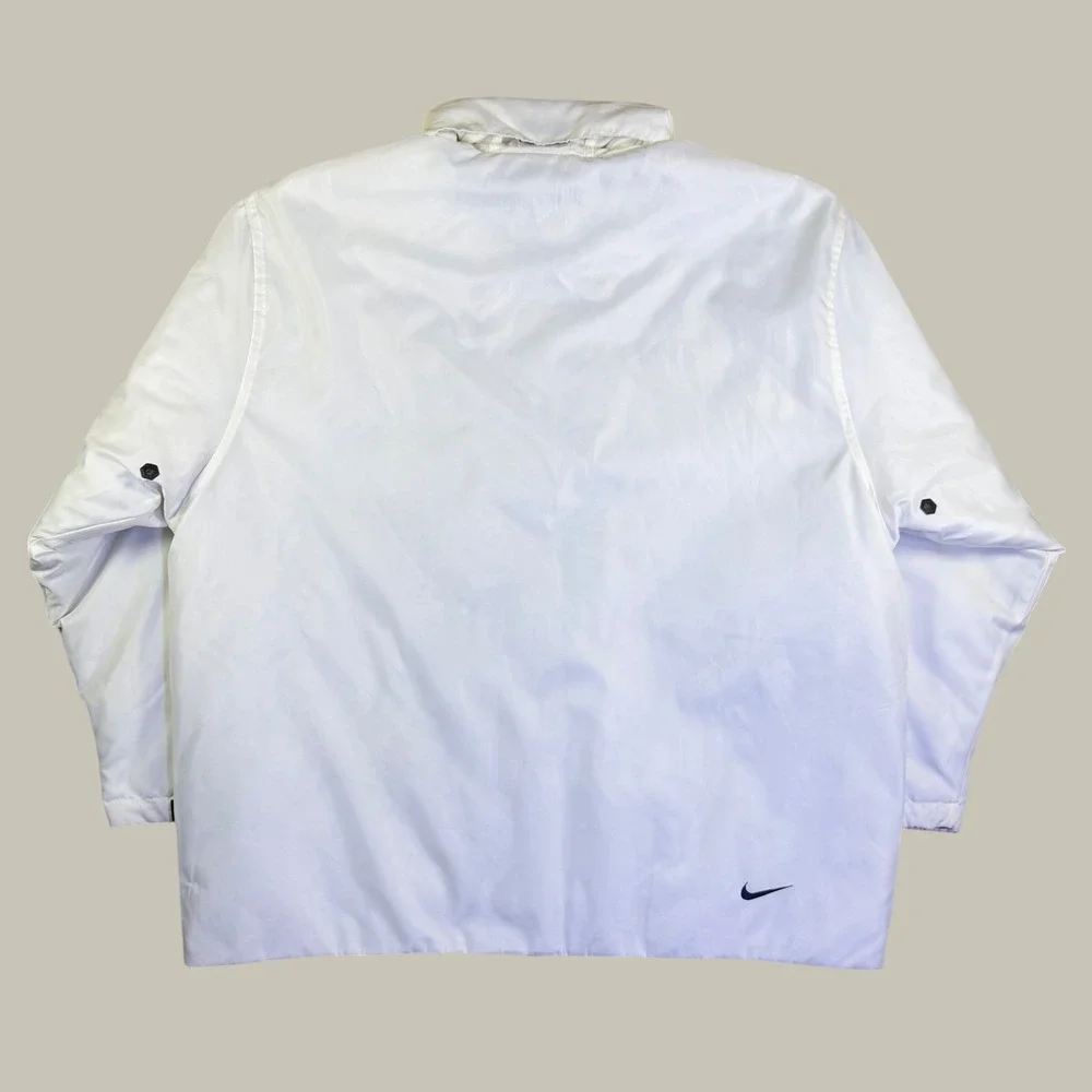 Nike 6.4.5.3. Mens XL White Insulated Full Zip Jacket Blue Quilted Lining Hooded